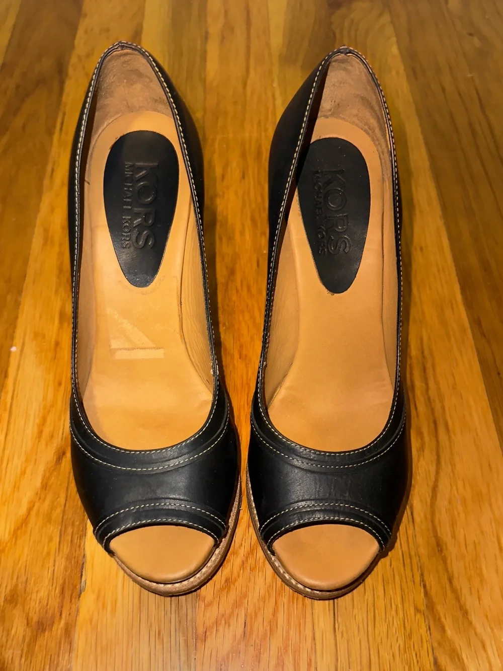Michael Kors Black Leather Peep-Toe Heels